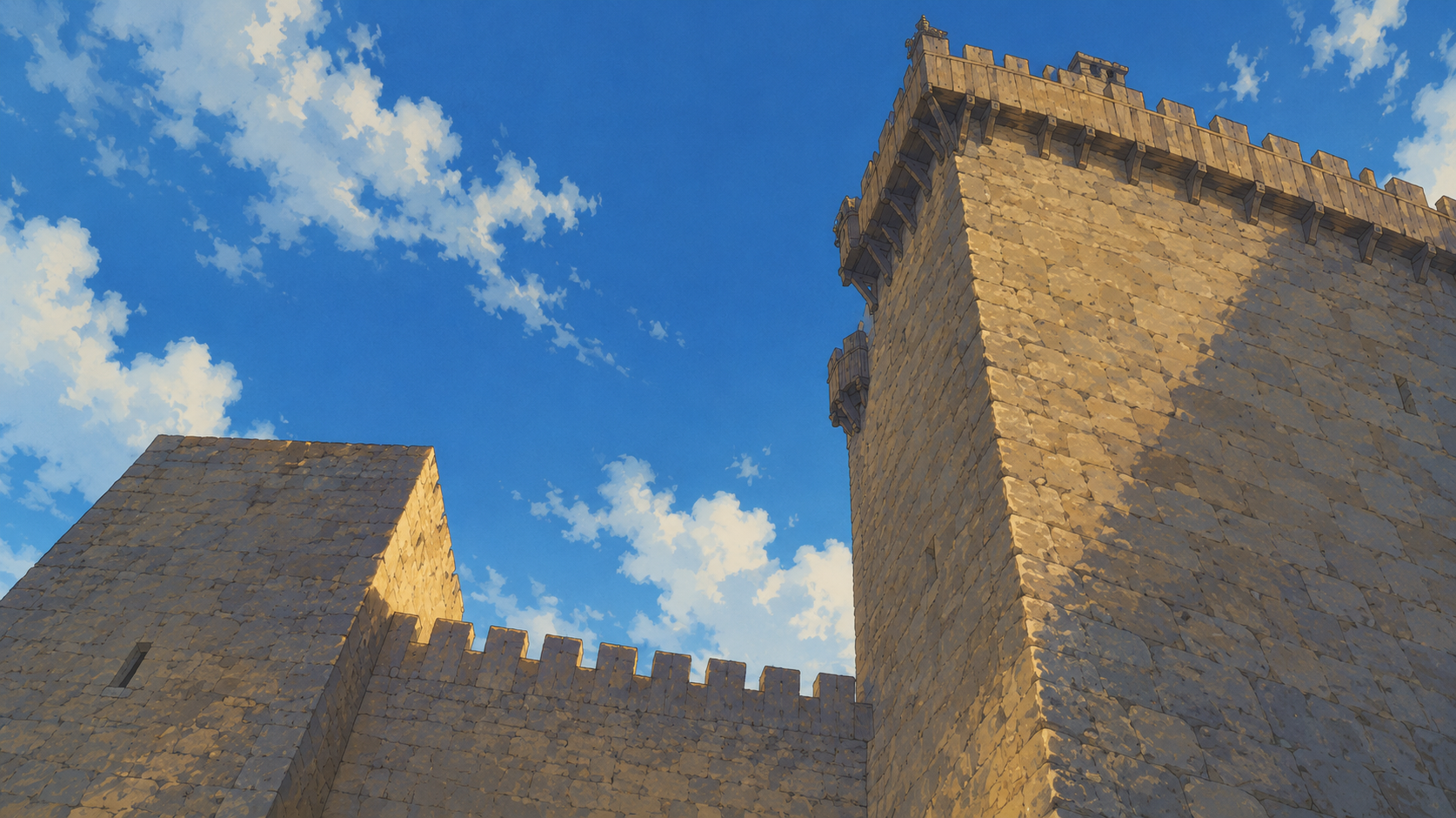 Fortaleza medieval bajo el cielo azul