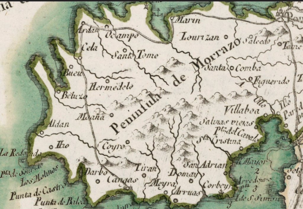 O Morrazo, en un mapa de 1784