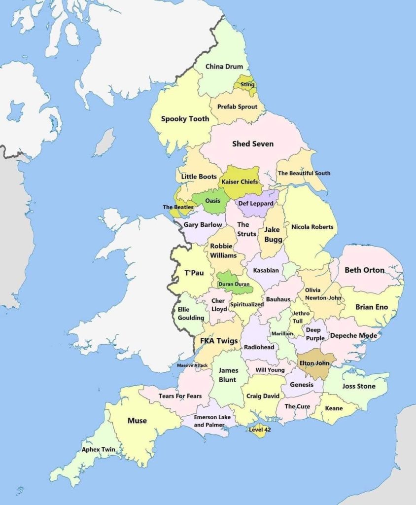 La banda más popular de cada región de Inglaterra